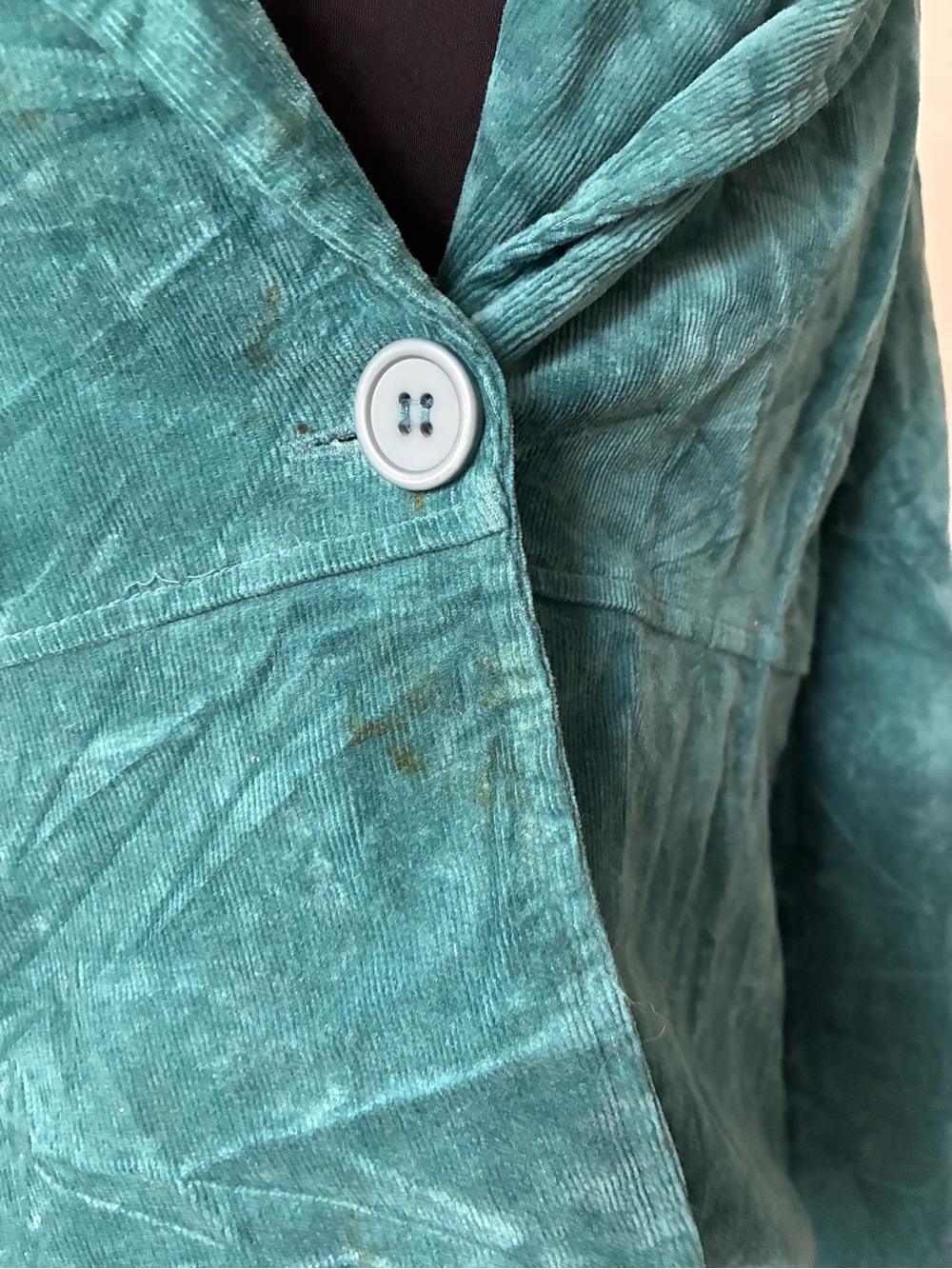 Beaded Embellished Teal Corduroy Blazer Bohemian Artsy Free Spirit Everyday - Picture 5 of 6